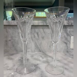 2 Waterford Millennium Love Cut Stem Crystal Fluted Champagne